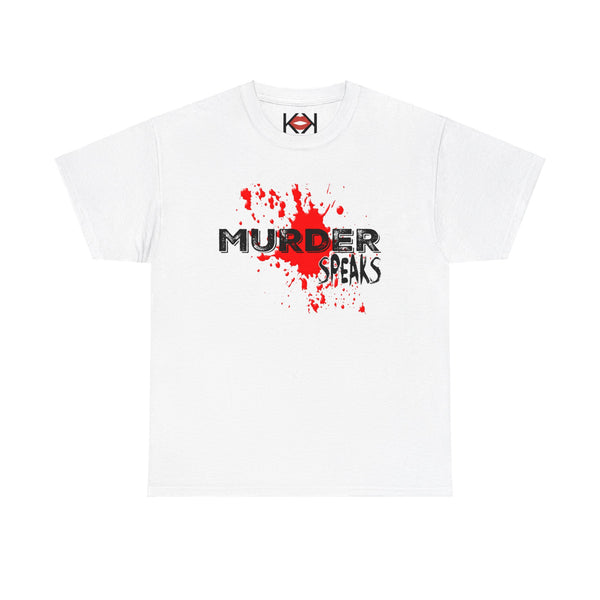 white unisex murder t-shirt