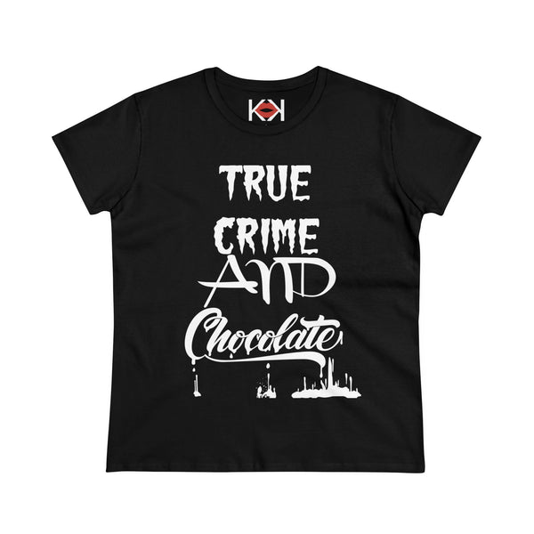 women's black cotton True Crime and Chocolate murder tee