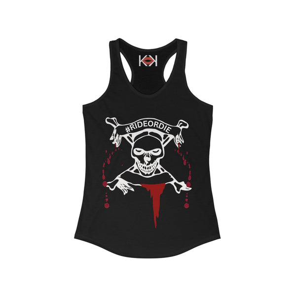 front of women's black murder tank top