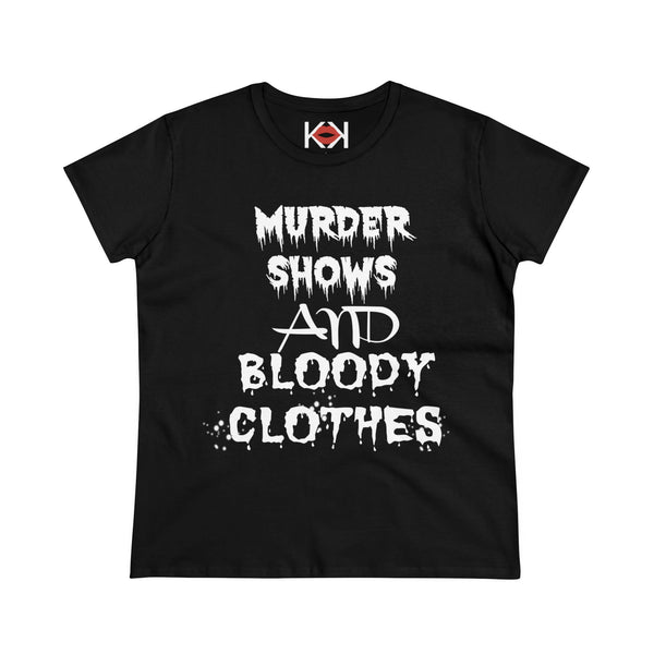 women's black cotton Murder Shows and Bloody Clothes murder tee