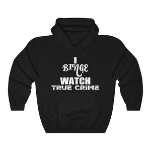 black true crime front pouch hoodie